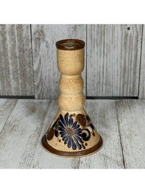 Vintage Tonala Jalisco Handpainted Mexican Folk Art Sandstone Pottery Candle Hol